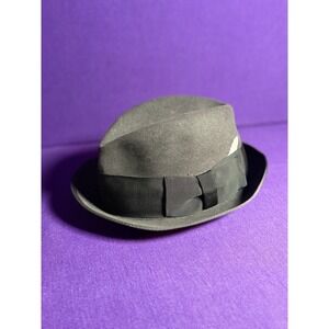 Vtg 50s Royal Stetson Charcoal Black Fur Felt Fedora 7 1/8 Alten's  NEAR MINT
